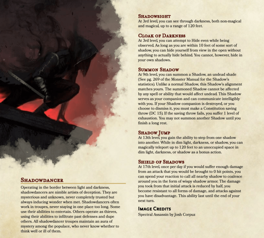 Roguish Archetype: Shadowdancer