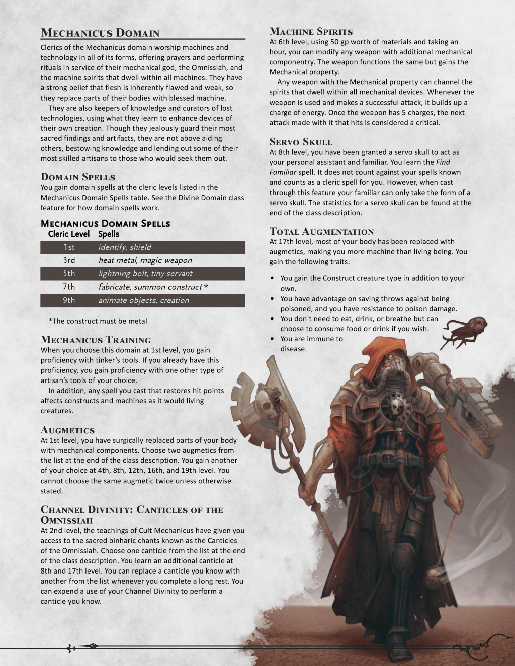 Cleric Divine Domain: Mechanicus&nbsp;Domain