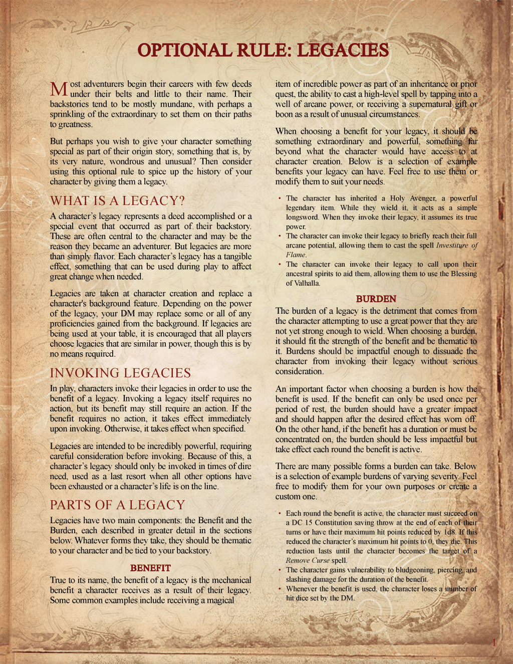 Optional Rule: Legacies